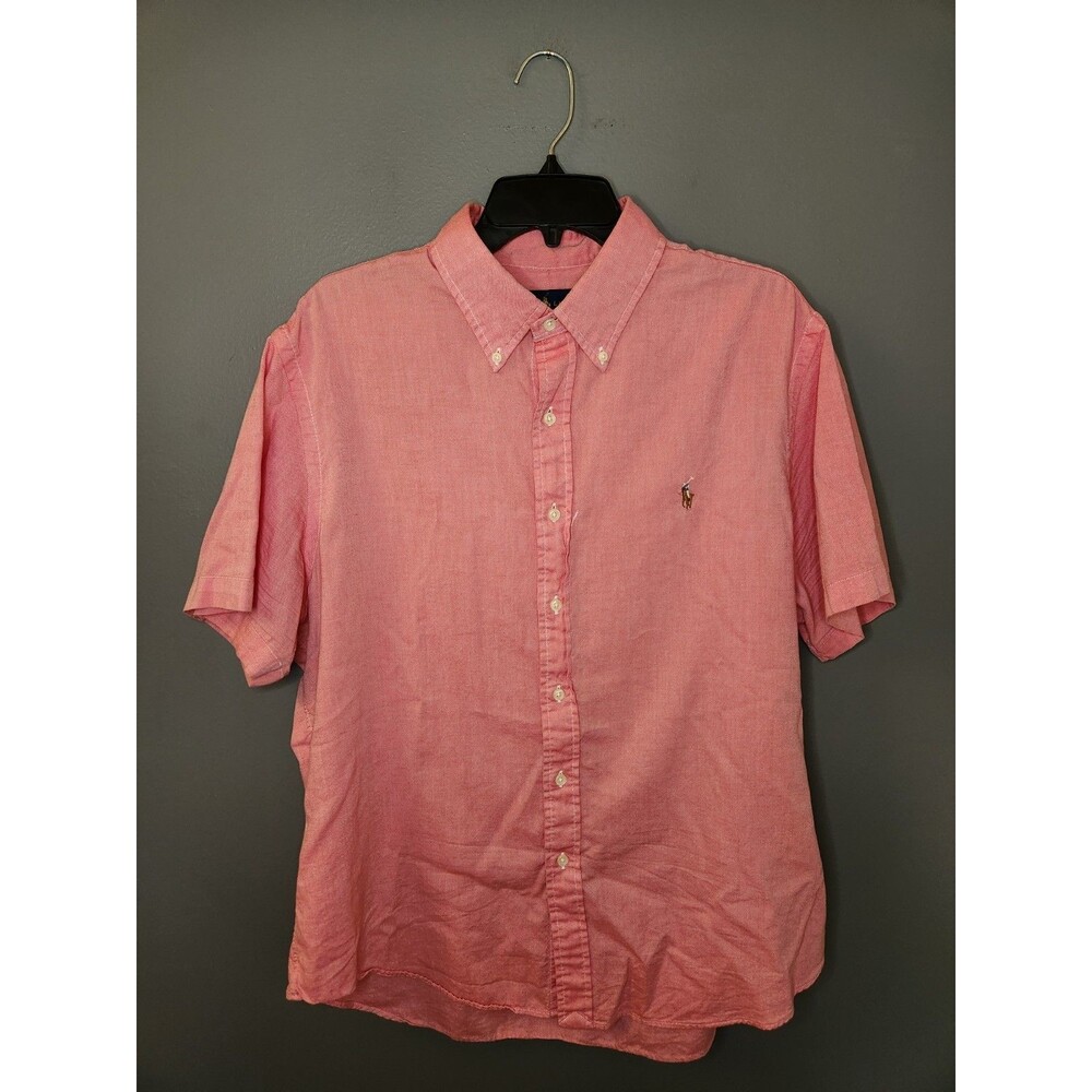 Ralph Lauren Slim Fit Chambray Oxford Shirt Men XL Pink Short Sleeve Button Down - Picture 2 of 6